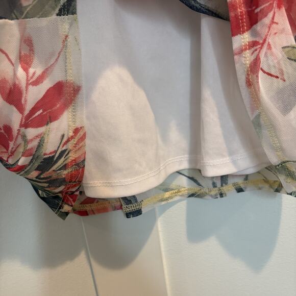 Cocomo Shirt Women Large Pink Green Floral Mesh Overlay Sheer Layered Tie Front - Picture 7 of 12